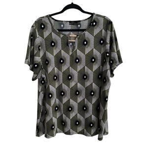 80 Park Geometric Slinky Stretch Blouse with Gold Hardware Accent